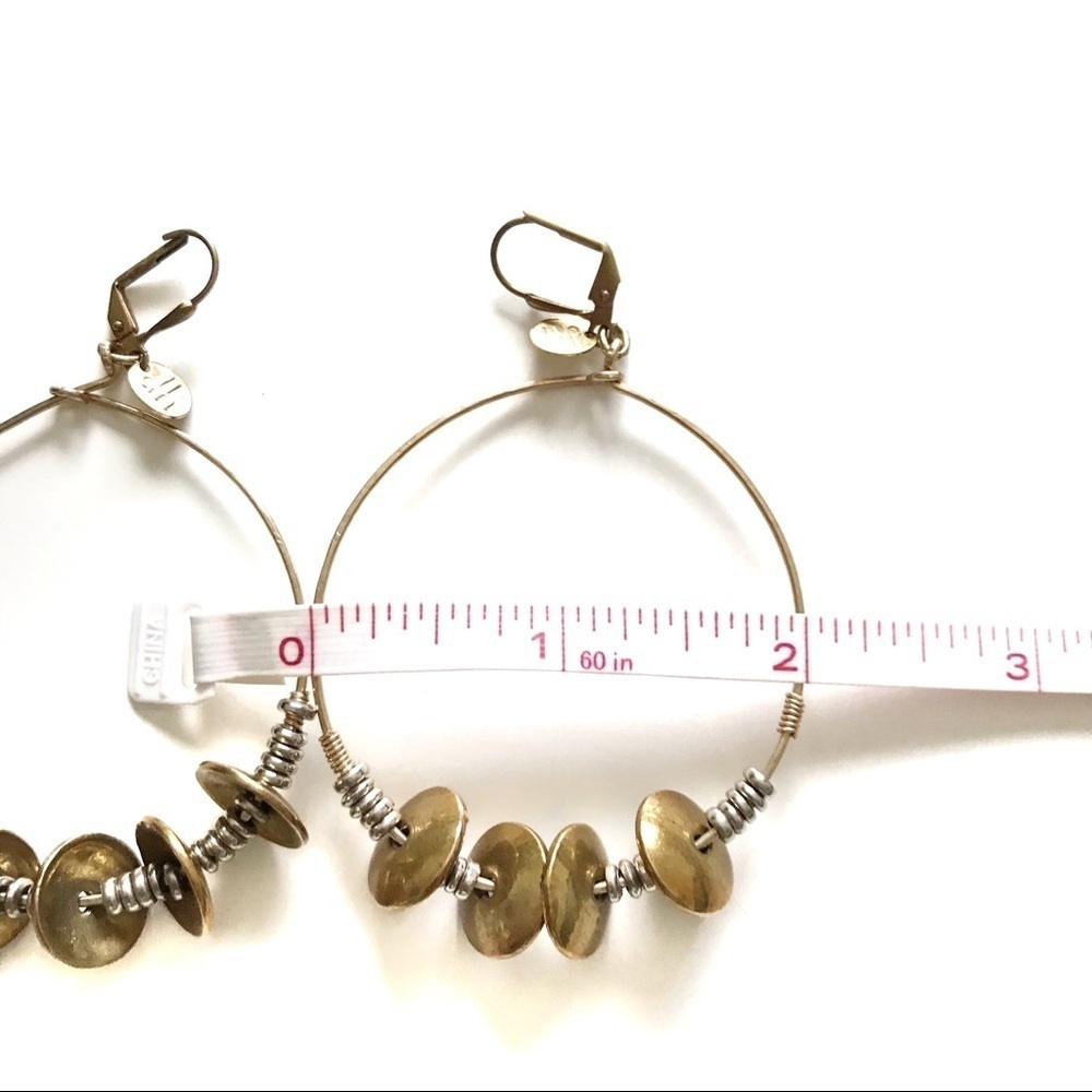 DOUBLE HAPPINESS Dangle Hoop Two Tone Earrings - Picture 5 of 6